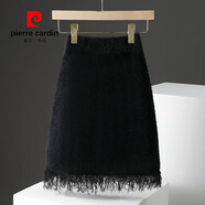 皮爾卡丹（pierre cardin）針織半身裙女秋冬2025毛絨加厚保暖彈力一步裙子氣質(zhì)修身包臀短裙 黑色 XL