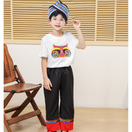 三象鯊兒童壯族舞蹈服三月三男童表演苗族少數民族傣族白族舞臺演出服 白T恤+黑長褲 110cm