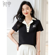 初申夏季短袖T恤女時尚設(shè)計感撞色POLO領(lǐng)通勤休閑復(fù)古上衣S13KT1010