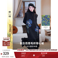 兩三事梵高針織背心裙2024秋冬新款黑色毛衣內(nèi)搭連衣裙 鳶尾遐想 黑色 S