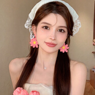 清晨的星星草編花朵耳環(huán)女2025新款爆款高級感獨特耳釘耳扣度假海邊甜美耳飾 粉色太陽(yáng)花耳釘一對【925銀針】