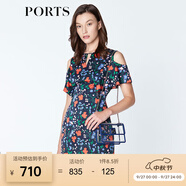 PORTS寶姿商場(chǎng)同款新品女裝優(yōu)雅紅花藍屋露肩連衣裙LN8D131HPT037 丈青印花 XS (2)