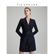 TIE FOR HERTieForHer Leon羊毛西裝連衣裙 顯瘦收腰藏青色 氣質(zhì)通勤明星款 藏青色暗格紋 M