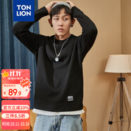 唐獅（TonLion）2022多穿毛衣男凈色基礎(chǔ)百搭打底圓領(lǐng)針織衫男 黑色 M 