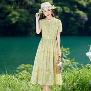 佰藍(lán)嬌碎花連衣裙女中長(zhǎng)款2024夏季新款洋氣減齡顯瘦遮肚子純棉裙子夏天 綠色 3XL（ 建議135-150斤）