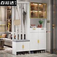 百裕達(dá) C玄關(guān)柜鞋柜一體家用門口靠墻門廳柜客廳隔斷衣帽柜輕奢酒柜儲物 【左凳】配送+安裝 【實(shí)木板】80白色-收貨送燈