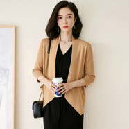 米思陽(yáng)（missshine）2025春季新款簡(jiǎn)約氣質(zhì)薄款針織開(kāi)衫不規則七分袖外套女1023 咖色現貨直發(fā) S