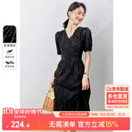 尚都比拉法式連衣裙夏季優(yōu)雅V領提花面料中長款氣質收腰顯瘦裙子 黑色 S