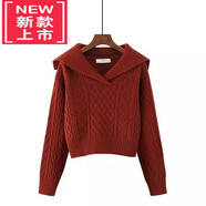 WVHK羊毛衫女小眾毛衣女高腰短款大翻領(lǐng)春秋冬新款娃娃領(lǐng)毛衣針織衫上 酒紅色普通款 M 90-100斤