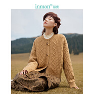 茵曼（INMAN）慵懶風麻花開衫針織毛衣外套2025春秋女裝新款寬松打底上衣 淺駝色 S