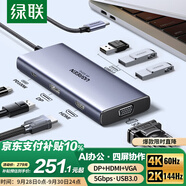 綠聯(lián)Type-C四屏異顯擴展塢DP/HDMI/VGA雷電4拓展塢4K60Hz多屏炒股擴展器通用華為榮耀聯(lián)想筆記本電腦