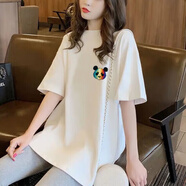 吉莞美純棉短袖t恤女寬松夏季新款中長(cháng)款遮肉顯瘦減齡學(xué)生上衣女裝 中長(cháng)款t恤白色-小熊貓 均碼  建議80-160斤穿著(zhù)