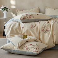 夢(mèng)潔家紡2025新款全棉磨毛四件套純棉加厚被套床笠款秋冬季新款刺繡感床品 水云間 床單款 1.5m四件套適于2.0*2.3m被芯