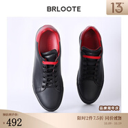 巴魯特（Brloote）輕奢意大利牛皮皮鞋撞色透氣舒適小白鞋秋冬 黑色 39