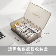 小幫手手機數據線(xiàn)收納盒桌面充電器電線(xiàn)盒電源線(xiàn)整理神器小盒 透黑色不含理線(xiàn)帶、標簽貼