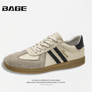 八哥BAGE品牌男鞋2024冬季新款休閑鞋運動(dòng)訓練鞋復古潮流德訓鞋板鞋男 卡其 40