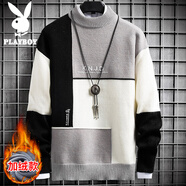 花花公子（PLAYBOY）毛衣男秋冬季針織衫男士外套頭打底衫圓領(lǐng)拼色保暖毛線(xiàn)衣服