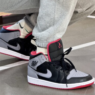 耐克（NIKE）Air Jordan 1 Mid AJ1黑白熊貓男女板鞋黑灰白影子中幫籃球鞋 DQ8426-006灰黑 44.5