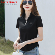 LOVER RUCCI立領(lǐng)短袖t恤女純棉修身半拉鏈氣質(zhì)上衣2025新款夏季半袖運動(dòng)體恤 黑色 XL 115-125斤