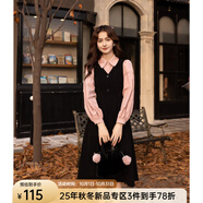 謎秀法式復(fù)古黑色燈芯絨背帶連衣裙2025春秋新款韓版赫本風(fēng)中長裙 氣質(zhì)黑 背心裙 L