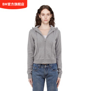 BM針織開衫毛衣女2025新款秋冬美式奶呼呼簡約百搭連帽針織開衫衛(wèi)衣 灰色 均碼