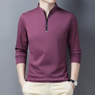 卡帝樂(lè )鱷魚(yú)中年男士半高拉鏈立領(lǐng)長(cháng)袖T恤春秋季純色休閑寬松打底 玫紅 m100-120斤