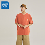 真維斯（Jeanswest）男裝2025春季新款 活力百搭寬松休閑圓領(lǐng)印花純棉T恤JR 暖橘2230 5XL 195/116A
