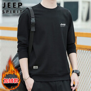 JEEP SPIRIT吉普衛(wèi)衣男秋季韓版圓領寬松男士百搭長袖打底衫 黑色加絨 XL