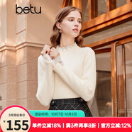 百圖betu女裝冬季新款毛衣蕾絲花邊半高領長袖打底衫女2311T30 米白 M