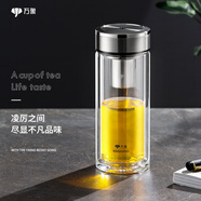 萬(wàn)象（WANXIANG）雙層玻璃杯大容量高顏值簡(jiǎn)約商務(wù)泡茶杯帶蓋高硼硅玻璃杯車(chē)載便攜 V48RL-鈦銀色370ml