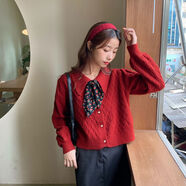 SSCURVE龍年本命年衣服女紅色打底衫女高級(jí)感感日系甜美秋冬毛衣針織開衫 紅色 【配領(lǐng)帶】 L