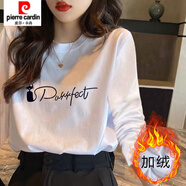 皮爾卡丹白色純棉長(cháng)袖t恤女秋季2026新款寬松中長(cháng)款打底衫上衣小眾設計感 加絨款-A40(黑貓字母) L 106-125斤
