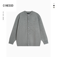 CINESSD2024秋季新款棒球領(lǐng)粗針開(kāi)衫純色寬松休閑慵懶感毛衣外套男女同款 灰色 M 建議體重100-120