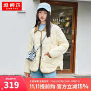 坦博爾羽絨服女短款翻領(lǐng)韓版寬松女士燈芯絨外套TD236266 黃油蜜 160 