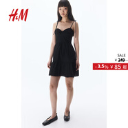 H&M女裝背心吊帶連衣裙2025秋新款法式露背系帶度假連身裙1274544 黑色 XXS 155/76