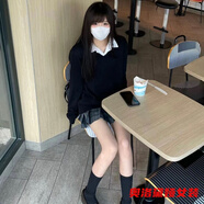 奧洛黛婭學(xué)院風(fēng)秋冬新款jk制服毛衣套頭v領(lǐng)長(zhǎng)袖百搭少女美拉德疊穿針織衫 黑色 套頭毛衣 -女款毛衣秋冬款 M 165