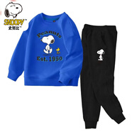 史努比 SNOOPY童裝兒童套裝春秋純棉男女童衛(wèi)衣兩件套寶寶運動褲潮款 藍色衛(wèi)衣/黑褲-1950 130
