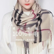 達(dá)芬奇密碼100%羊毛圍巾女冬款格子韓版百搭保暖披肩紅色年會(huì)款新品圍脖禮品 米格