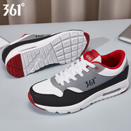 361°運動(dòng)鞋男鞋秋冬新款氣墊減震網(wǎng)面皮革跑步鞋度男士透氣休閑鞋鞋子 361度白/F1紅-革面 40
