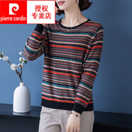皮爾卡丹（pierre cardin）女條紋針織衫女春秋新款寬松二八月毛衣長袖上衣套頭打底衫 米色 3XL 135斤-155斤