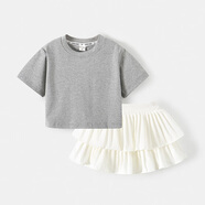 贏(yíng)一貝（Yingyibei）女童新款露背T恤ins風(fēng)女寶寶夏季短袖上衣超個(gè)性蛋糕裙套裝   上衣+裙子 120 