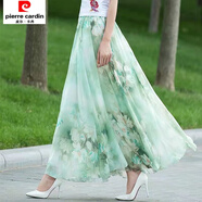皮爾卡丹碎花半身裙女春夏季2025新款高腰顯瘦大擺裙過膝長裙氣質(zhì)小個(gè)子裙 綠百合【裙長90cm】 M 80-100斤