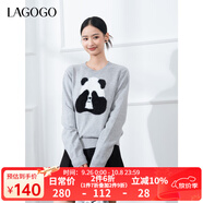 LAGOGO圓領(lǐng)寬松毛衣女拉谷谷2024冬季新款熊貓圖案格雷系針織上衣 淺灰色 S
