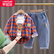 【三件套】樂芭鼠童裝嬰幼兒套裝春秋男寶寶套裝帥氣時(shí)尚休閑襯衣褲子兒童衣服秋季男女童可愛洋氣 桔色（襯衫三件套） 90碼建議1-2歲(身高80-90cm)