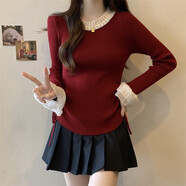 宿萊緊身毛衣甜美初戀女孩針織打底衫學(xué)生早秋外穿顯瘦短款套頭針織衫 精致酒紅[甜美初戀超仙女/可鹽可 M [建議80-100斤]