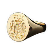 思達意歐洲貴族家族紋徽章雙獅皇冠復古董圖章戒指 18K黃金印章男戒定制 18K 黃金款 大版