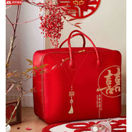 HKML結(jié)婚被子收納袋陪嫁裝喜被四件套的子婚慶紅色牛津布手提袋 吾家有喜[高檔貢緞 手工刺繡款 中號55*45*20裝3-4斤被子