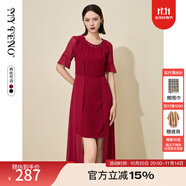 MY TENO2024夏季新款黑色短袖收腰連衣裙不規(guī)則洋氣長(zhǎng)裙氣質(zhì)裙子 棗紅 3XL