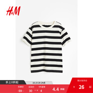 H&M女裝T恤2025夏季新款寬松圓領(lǐng)簡約柔軟汗布棉質(zhì)短袖上衣0963662 奶油色/黑色條紋 M 165/96