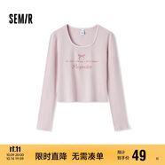 森馬長袖T恤女短款蝴蝶結(jié)字母春秋溫柔蕾絲緊身上衣107624101001